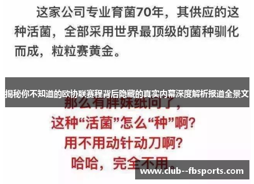 揭秘你不知道的欧协联赛程背后隐藏的真实内幕深度解析报道全景文